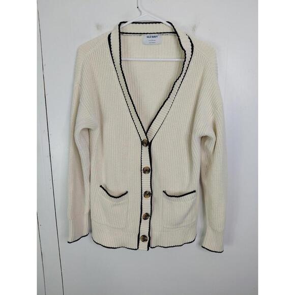 Old Navy Sweater Womens Large Varsity Cardigan Old Money Preppy Chunky Knit - Picture 1 of 8